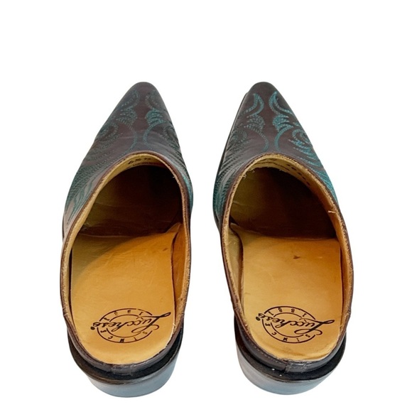 Lucchese Women's Burgundy w/Turquoise Stitched Western Mule Slide  Size 6.5B - Picture 4 of 8